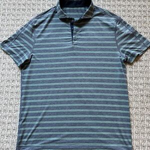 Lululemon Athletica Men's Gray Polo with Teal Stripes - size large